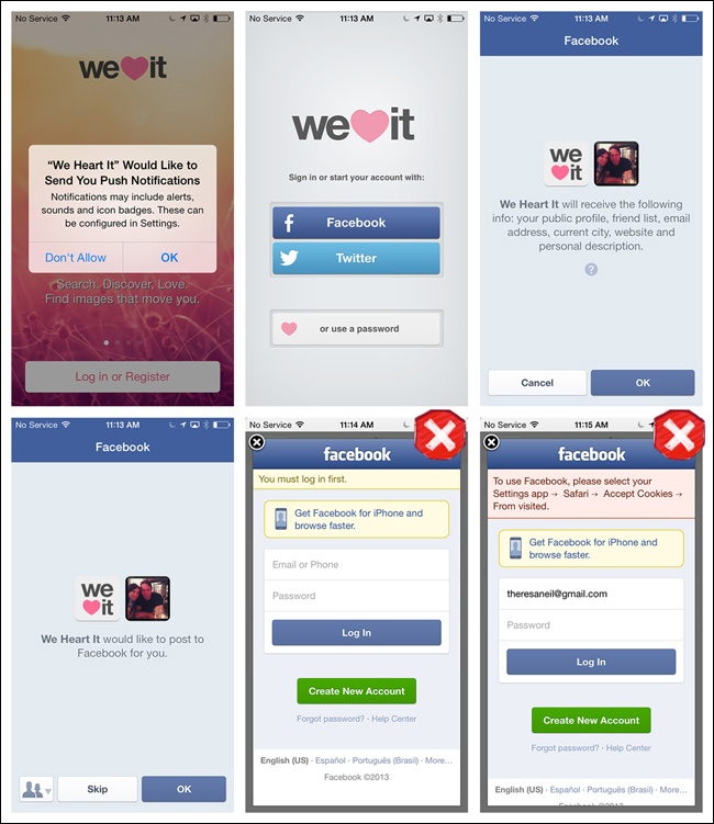 We Heart It for iOS: I don’t “heart” all of these authorization screens and errors