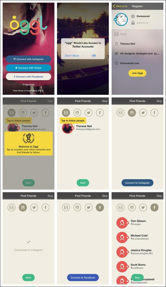 Oggl for iOS: adding connections from other social networks as an optional flow in Registration