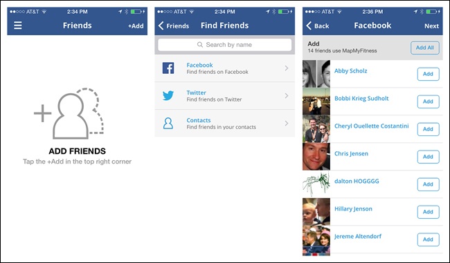 MapMyFitness for iOS: find friends from main menu