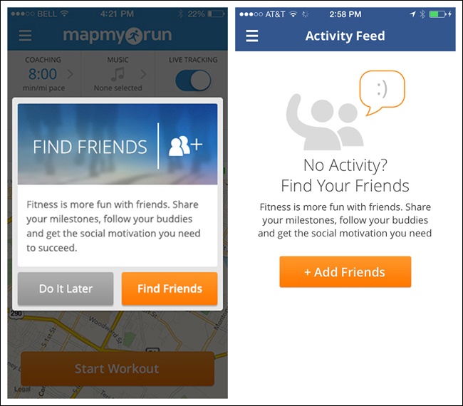 MapMyFitness for iOS: invitations to connect pre- or post-workout, and in the Activity Feed
