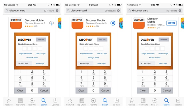 App Store for iOS: Multi-State Button changes from Download to Progress to Open