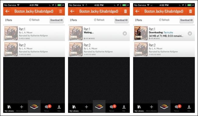 Audible for iOS: progress meter provides feedback and a call to action