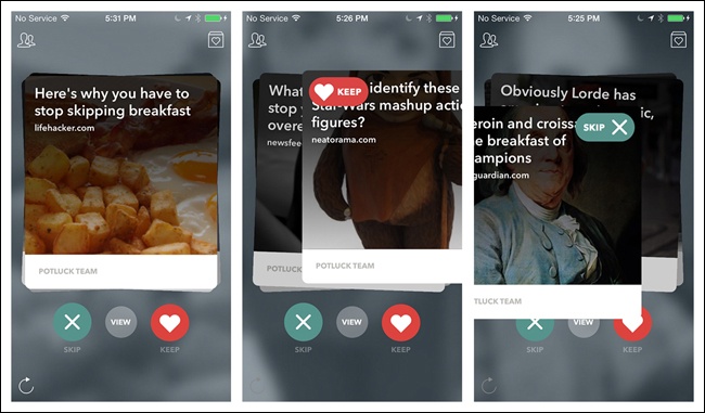 Potluck for iOS: affordance to swipe is good, but an indication of where the story is going could be better ()