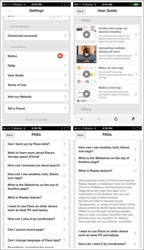 Flava for iOS includes a User Guide and FAQs