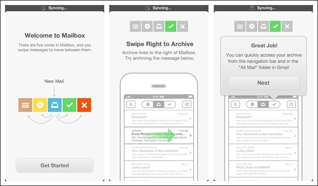 Mailbox for iOS skips the Feature Tour and instead creates an interactive Tutorial ()