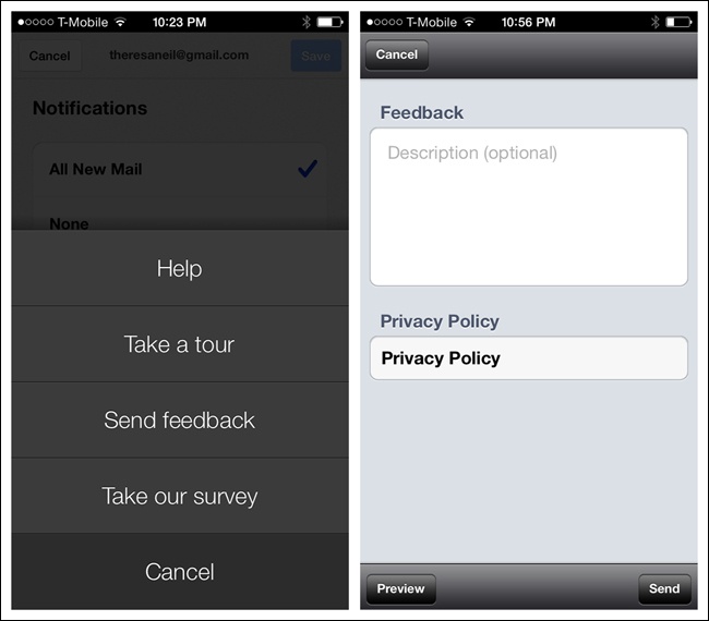 Google Apps for iOS: embedded Feedback Capture form