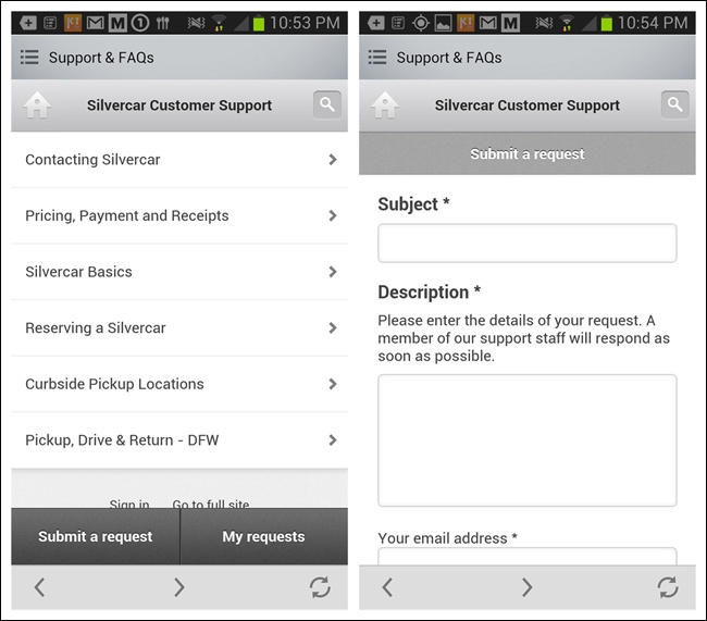 Silvercar for Android: embedded Feedback Capture form (Zendesk)