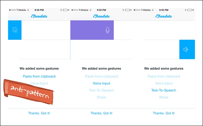 iTranslate for iOS: UI is overloaded with nonintuitive gestures