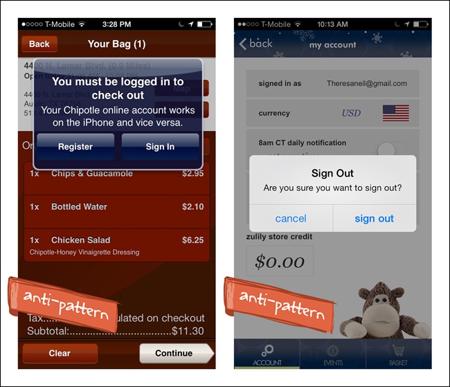 Chipotle and Zulily for iOS: Idiot Boxes doing what they do best, disrupting user flow