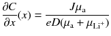 $$\frac{\partial C}{\partial x}(x) = \frac{{J\mu_{\text{a}} }}{{eD(\mu_{\text{a}} + \mu_{{{\text{Li}}^{ + } }} )}}$$