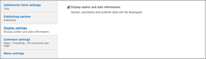 The Display settings page