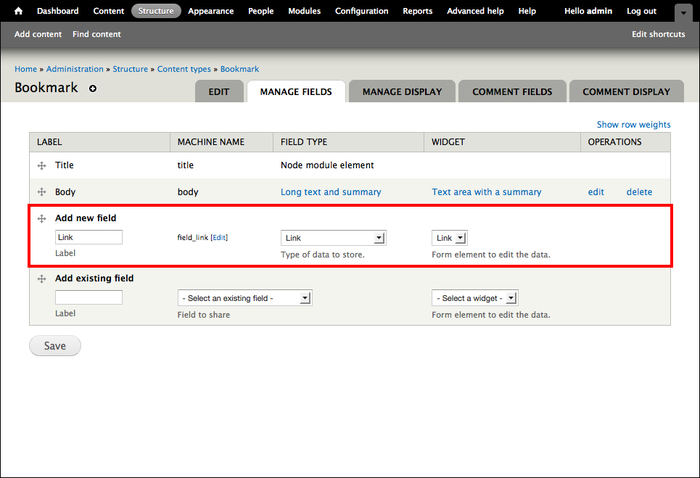 Step 2 – adding fields