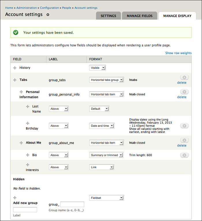 Adding fields to the field groups