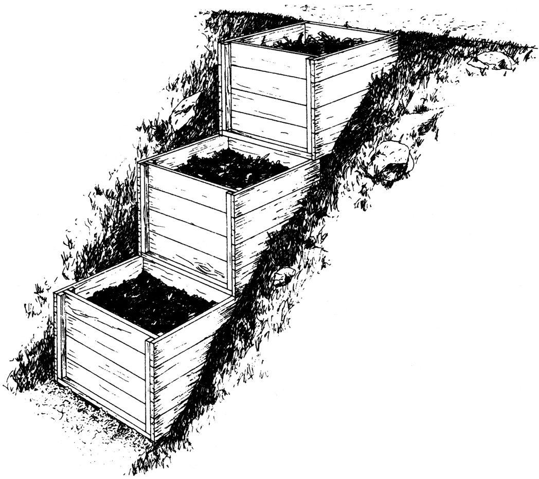 Stair-stepped bins make use of a sloped area.