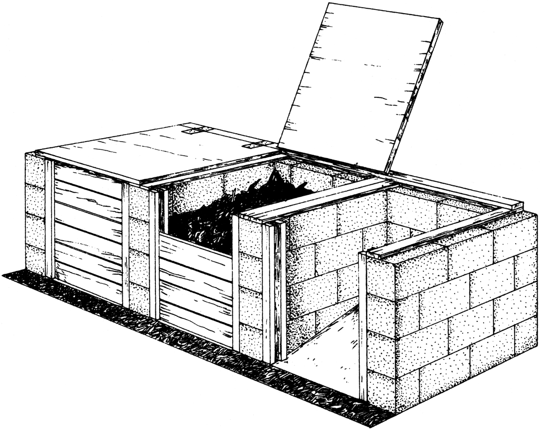 A covered, multi-bin structure works well for urban and suburban composting.