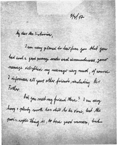 Page one of spy letter addressed to Madame Victorica