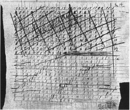 Cipher notes made by Pablo Waberski while in prison awaiting trial