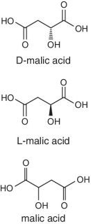 Skeletal formula of D-malic acid, L-malic acid, and malic acid