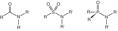 3 Skeletal structures of nitrogen compounds amides with approximate chemical shifts, ppm of 30—170.