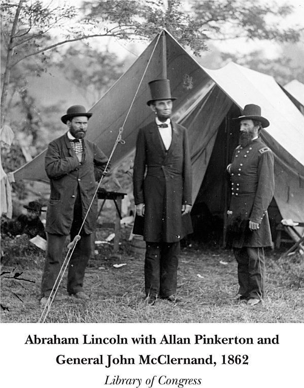 Abraham Lincoln with Allan Pinkerton and General John McClernand, 1862 Library of Congress