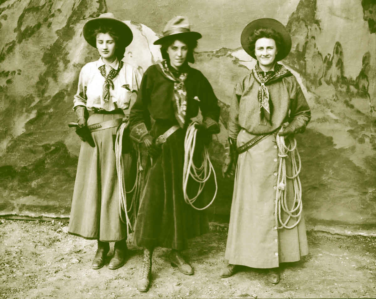 Photo of three cattlewomen.