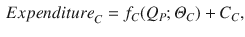 
$$\displaystyle \begin{aligned} {{Expenditure}_{C}}={{f}_{C}}({{Q}_{P}};{{\varTheta }_{C}})+{{C}_{C}}, \end{aligned} $$
