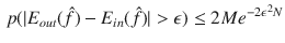 $$\begin{aligned} p(|E_{out}(\hat{f})-E_{in}(\hat{f})|>\epsilon ) \le 2Me^{-2\epsilon ^2N} \end{aligned}$$