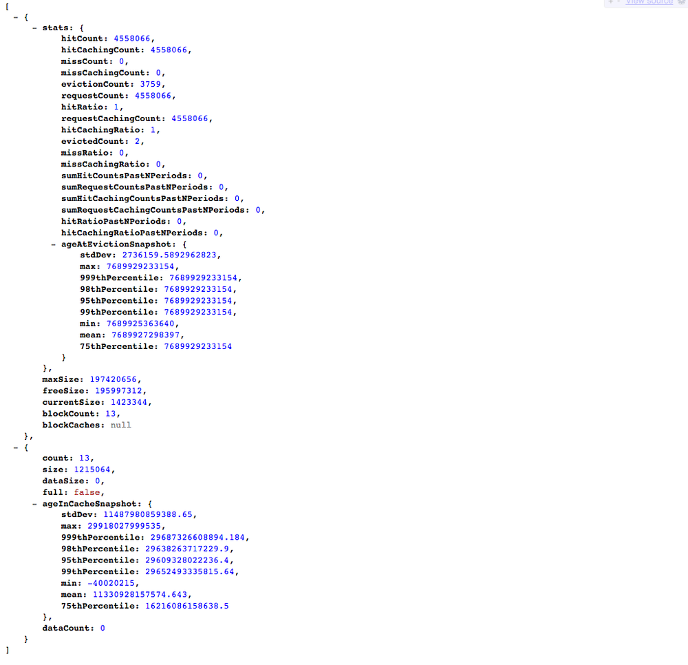 Output of cache metrics as JSON