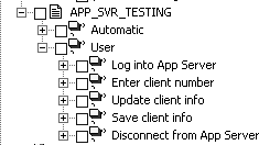 Example of checkpoints within a transaction script, in this case APP_SVR_TESTING