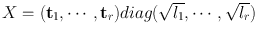 
$$X = ({\mathbf{t}}_{1},\cdots \,,{\mathbf{t}}_{r})diag(\sqrt{{l}_{1}},\cdots \,,\sqrt{{l}_{r}})$$
