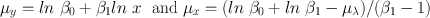 
$${\mu }_{y} = ln\ {\beta }_{0} + {\beta }_{1}ln\ x\ \mbox{ and}\ {\mu }_{x} = (ln\ {\beta }_{0} + ln\ {\beta }_{1} - {\mu }_{\lambda })/({\beta }_{1} - 1)$$
