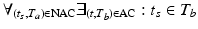 
$$\displaystyle{ \forall _{(t_{s},T_{a})\in \mathrm{NAC}}\exists _{(t,T_{b})\in \mathrm{AC}}: t_{s} \in T_{b} }$$
