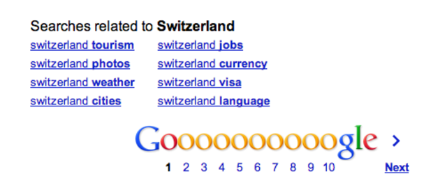 Fig. 4. Related searches to 'Switzerland' on Google Switzerland.