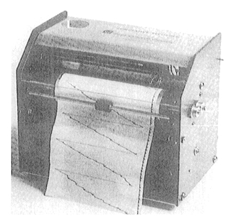 Figure 2.3 A cumulative recorder of a type that was used extensively until replaced by computer software systems. When operational, the paper moved continuously through the machine. Other details are given in the text. (Courtesy of Ralph Gerbrands Co. Inc.).