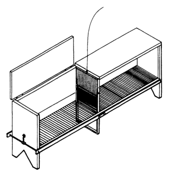 Figure 5.1 A shuttle box designed to study avesive contingencies with rats. When the shutte raised, the rat can jump the hurdle and get into the other half of the apparatus.