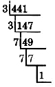 The prime factorization of four hundred forty-one. See the longdesc for a full description.