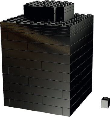 This jumbo model of a 1×1 brick dwarfs the real 1×1 that served as inspiration. It is ten times larger and stands nearly 4.5 inches tall.