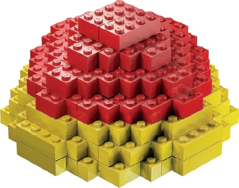 Step 7. Two 2×4 bricks cap off the top of the sphere.