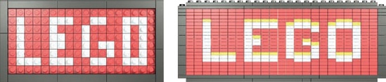 A comparison of the two basic mosaic techniques. The studs-up version (right) offers some advantages when it comes to lettering.