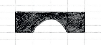 Parts with complex shapes, such as this arch, can also be easily drawn on the design grids.