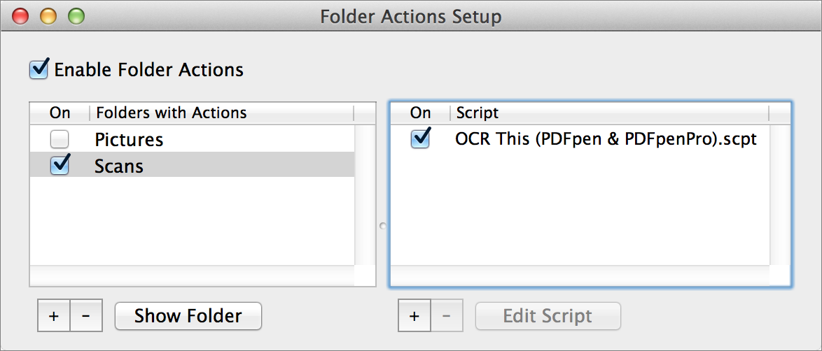 **Figure 5:** You’re looking for approximately this end result (folder and script names may differ) after configuring Folder Actions.