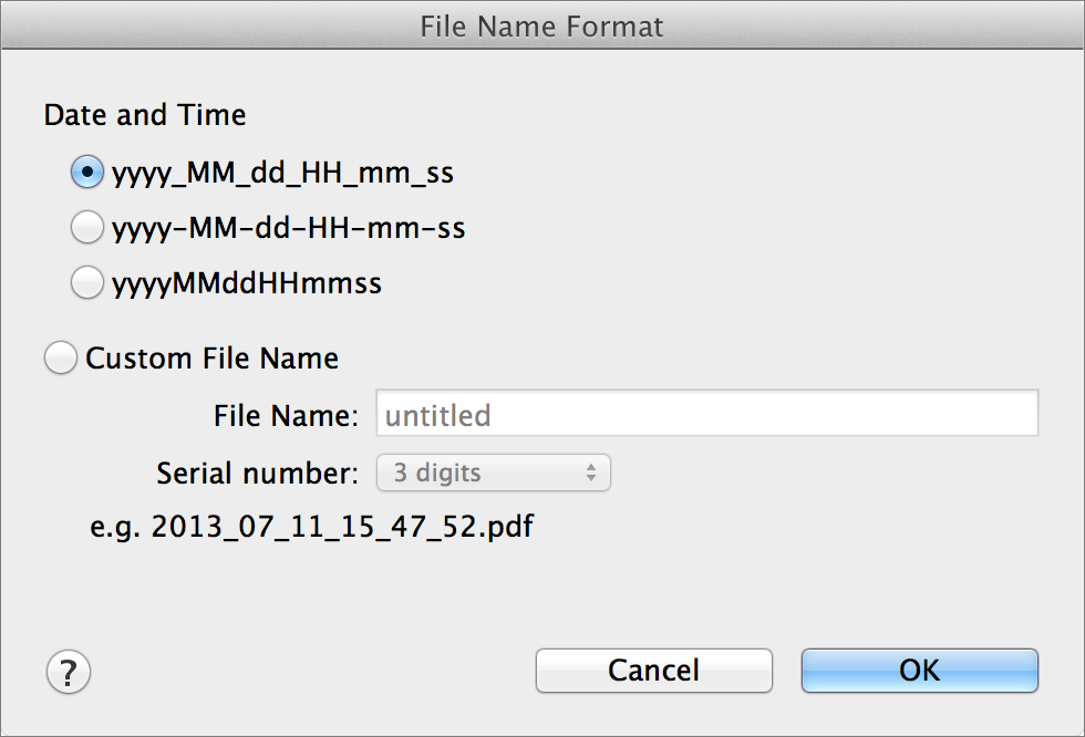 **Figure 4:** Most scanner software lets you choose what format filenames have when documents are first scanned.