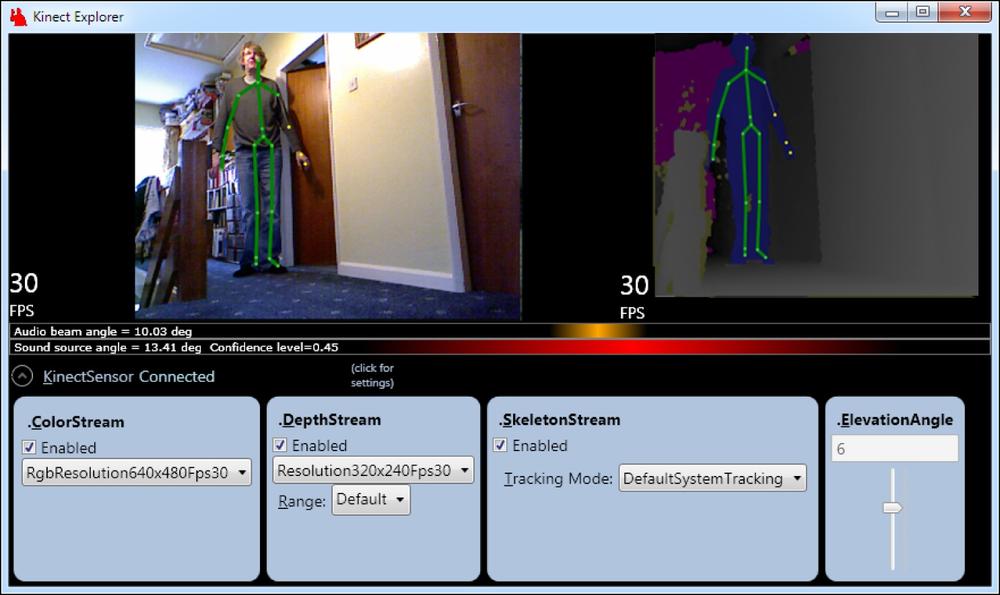 Kinect Explorer with option screen.