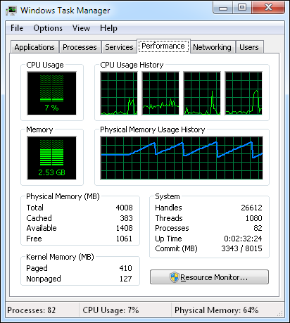 Kinect viewer memory usage.