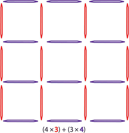 A three by three grid formed by four columns of three vertical toothpicks and three columns of four horizontal toothpicks.