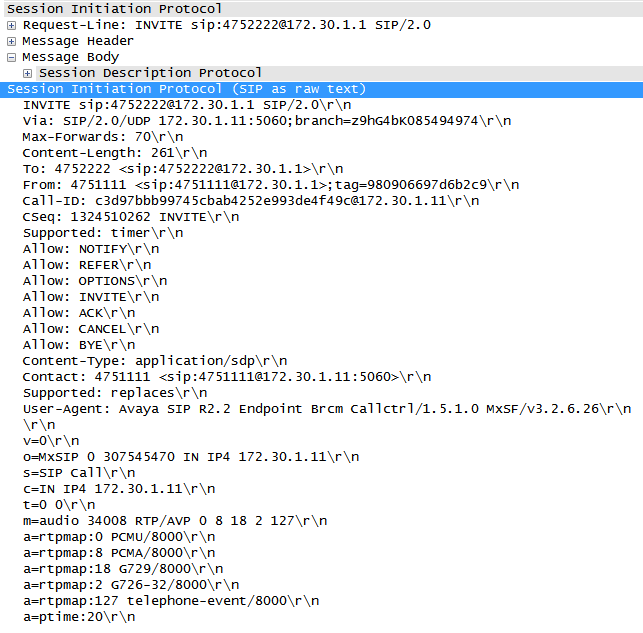 SIP INVITE raw view