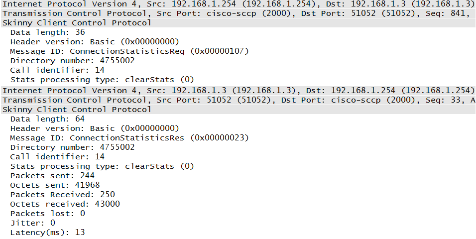 Skinny connection statistics request, ephone 1