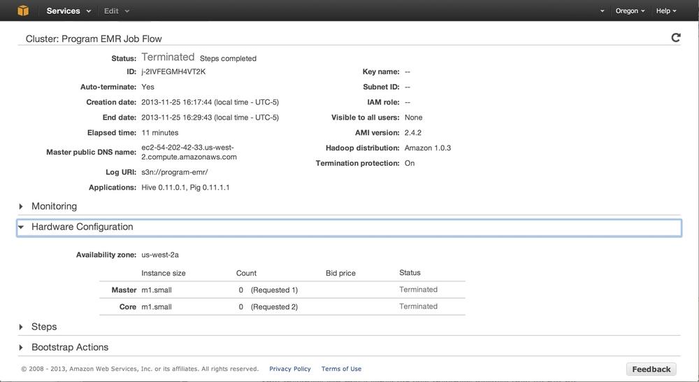 Reviewing instance information used in the EMR Console