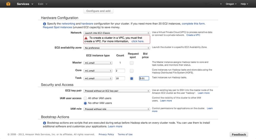 Using spot instances when creating a Job Flow