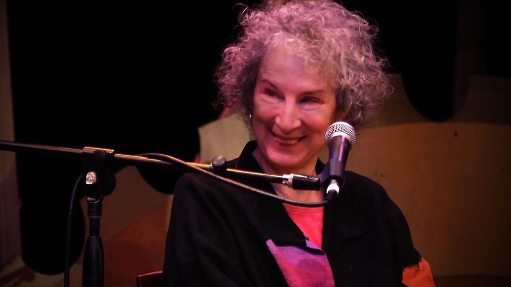 Margaret Atwood during her panel at the Key West Literary Seminar (photo courtesy of Byrd McDonald)